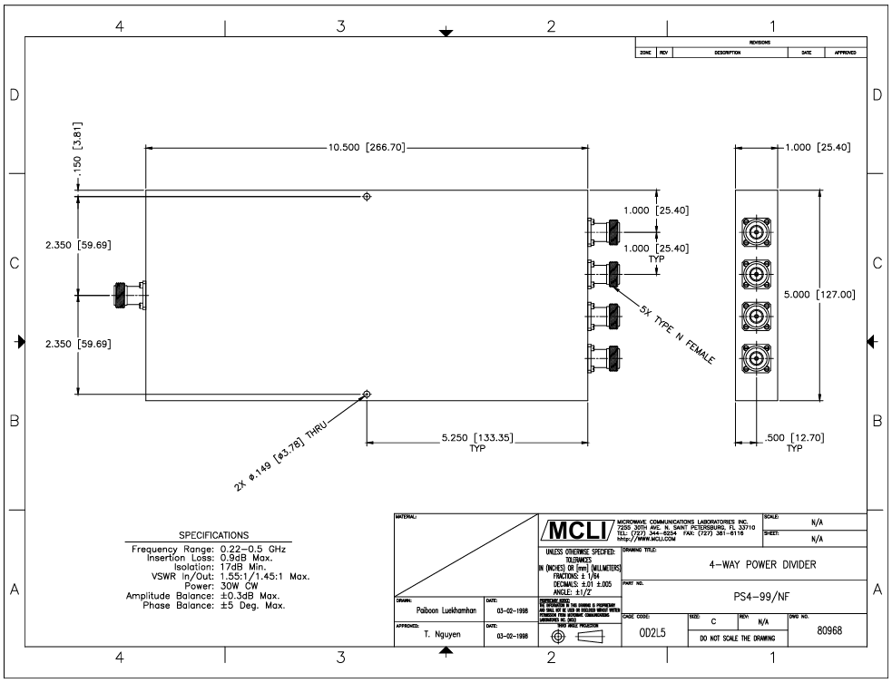 PS4-99/NF 4路功分器/組合器MCLI